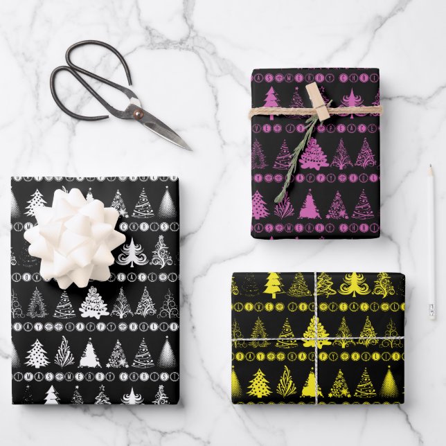 Weihnachtswrapping Paper Set von 3 Designs Geschenkpapier Set (Vorderseite)