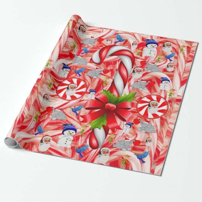 Weihnachtswrapping Paper Snowman Peppermint Geschenkpapier (Ungerollt)