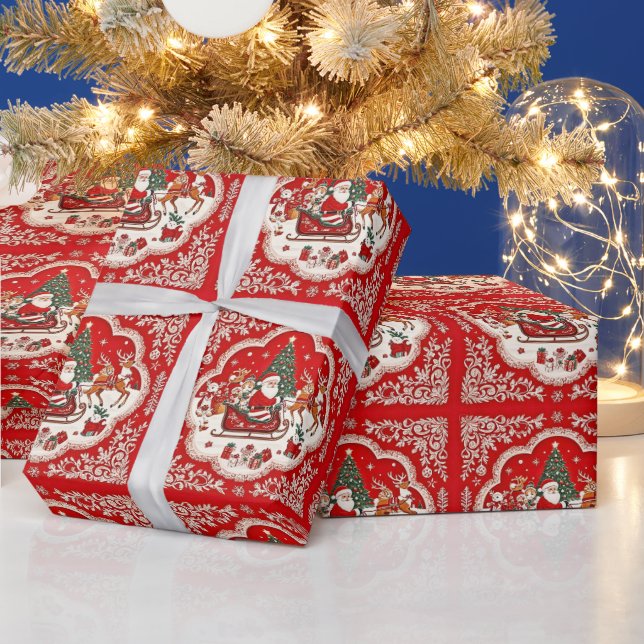 Weihnachtswrapping Paper Vintag Santa Sleigh Geschenkpapier (Feiertage)