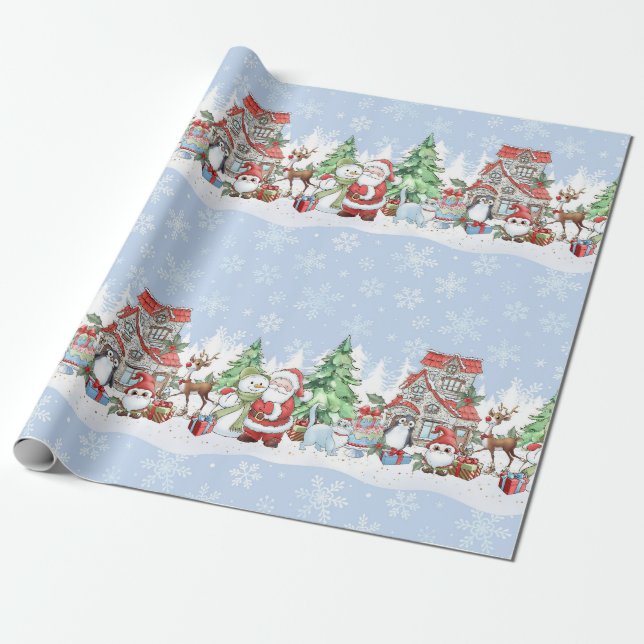 Weihnachtswrapping Paper von Santa Snowman Reindee Geschenkpapier (Ungerollt)