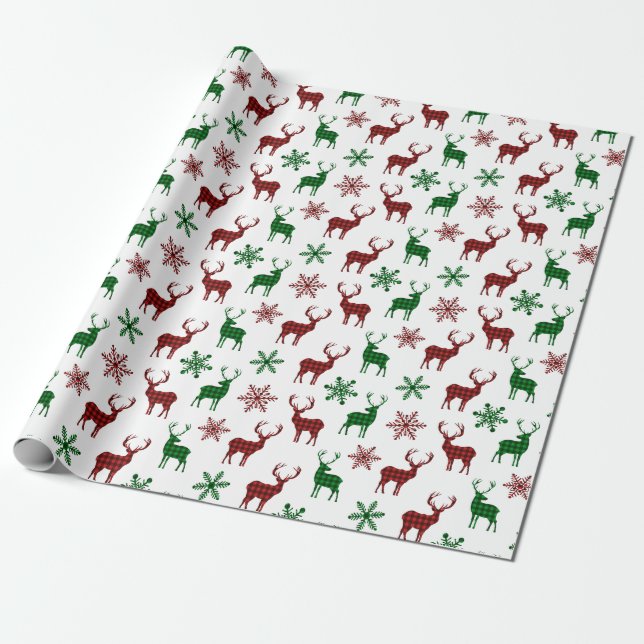 Weihnachtswrapping Paper Xmas Hirsch Rot Grün Kari Geschenkpapier (Ungerollt)