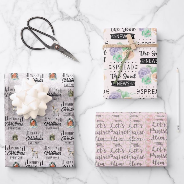 Weihnachtswrapping Papier Set von 3 (Vorderseite)