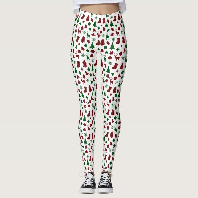 Weihnachtswrapping Papier Xmas Bäume Strumpf Karie Leggings (Vorderseite)