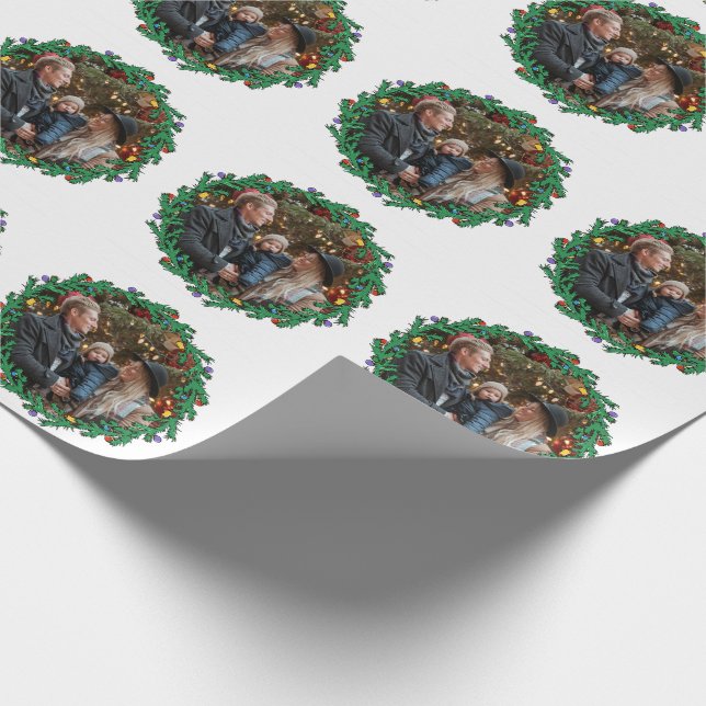 WeihnachtsWreath mit dem Foto personalisiert Geschenkpapier (Ecke)
