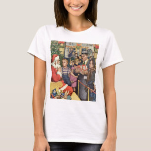 Weihnachtswunsch im Vintage-Stil, Junge auf dem Sc T-Shirt