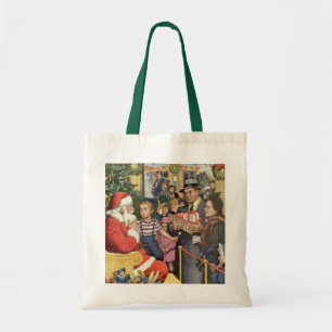 Weihnachtswunsch im Vintage-Stil, Junge auf dem Sc Tragetasche