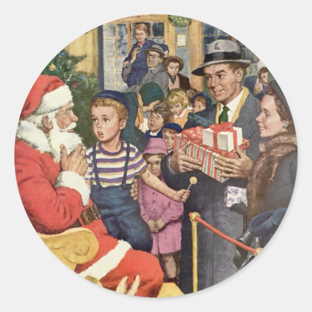 Weihnachtswunsch, Junge auf Weihnachtsmann Runder Aufkleber (Vorderseite)