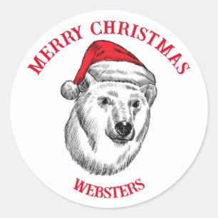 Weihnachtswunsch mit Bär, Weihnachtsmannmütze anpa Runder Aufkleber