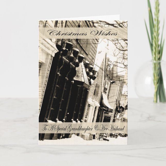 Weihnachtswünsche, Enkeltochter & Ehemann Feiertagskarte (Vorderseite)