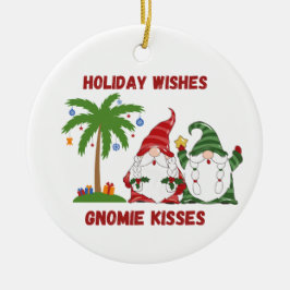 Weihnachtswünsche, Gnomie-Küsse mit 2 Gnomen auf e Keramik Ornament