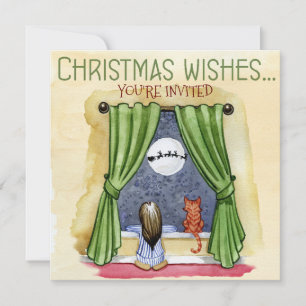 Weihnachtswünsche Kind und Kätzchen Weihnachtsfeie Einladung