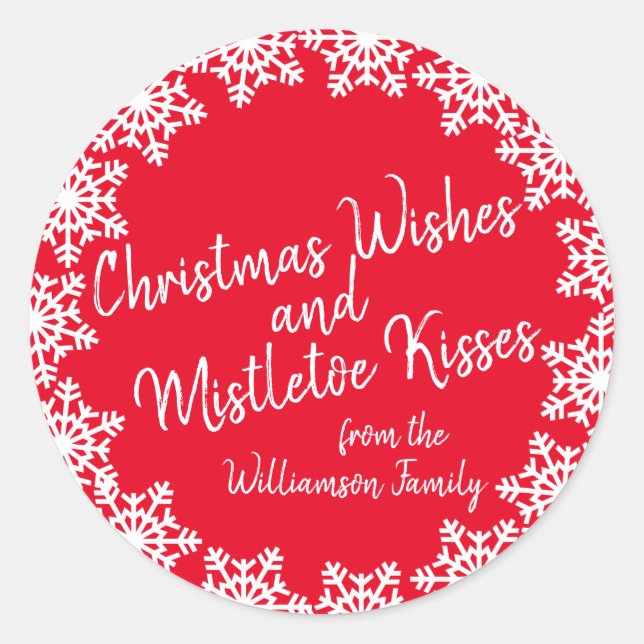 Weihnachtswünsche & Kisses Familienrotes Skript Runder Aufkleber (Vorderseite)