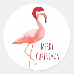 Weihnachtswünsche lustiger Flamingo-Weihnachtsman Runder Aufkleber
