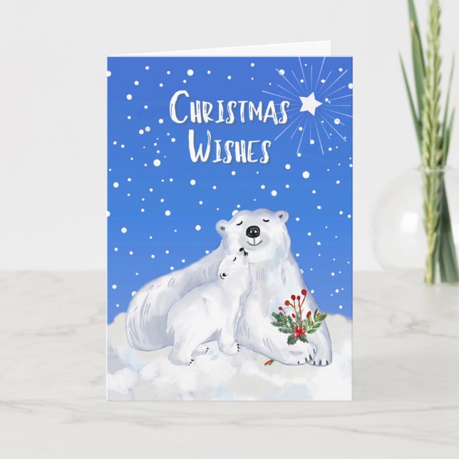 Weihnachtswünsche mit Baby Polar Bär und Mutter Karte (Vorderseite)