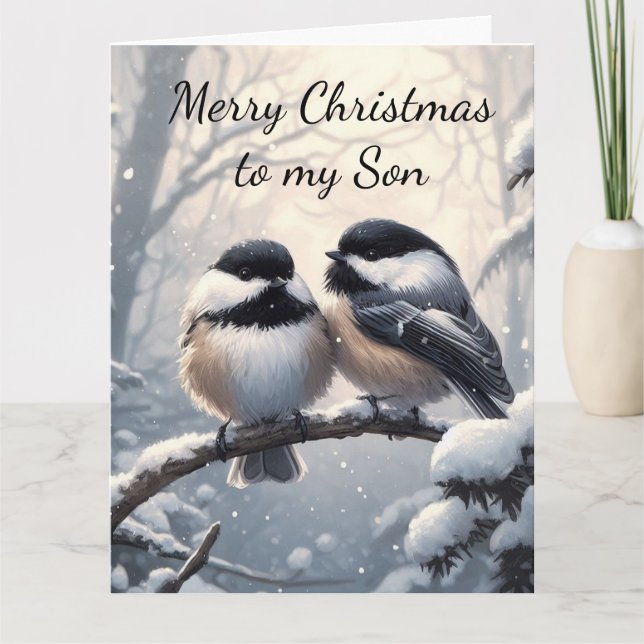 Weihnachtswünsche und Liebe Chickadee Bird Karte (Vorderseite)