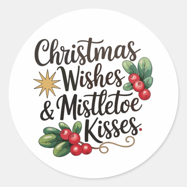 Weihnachtswünsche und Mistletoe Kisses Familie Wei Runder Aufkleber (Vorderseite)
