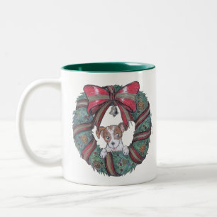 Weihnachtswünsche vom kleinen Welpen Zweifarbige Tasse