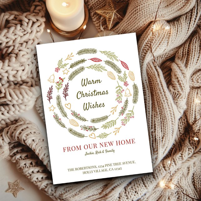 Weihnachtswünsche von unserer neuen Zuhause Holly  Ankündigung (New Home Christmas Card from the Holiday Moving Announcements Collection by Darling & May)