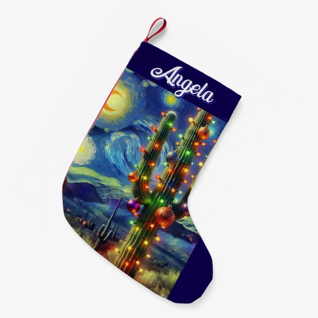 Weihnachtswüste Saguaro Cactus Holiday Card Kleiner Weihnachtsstrumpf (Vorderansicht (hängend))