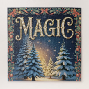Weihnachtszauber-Typografie mit schneebedeckten Ki