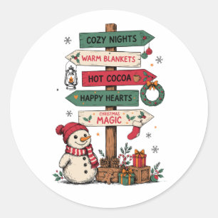 Weihnachtszauber Wegweiser Schneemann Gemütliche N Runder Aufkleber