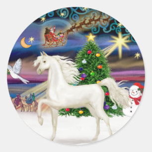 Weihnachtszauber - Weißes arabisches Pferd Runder Aufkleber