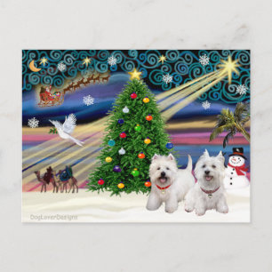 Weihnachtszauber West Highland Terrier (zwei) Feiertagspostkarte