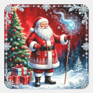 🎅 Weihnachtszauberstab von Santa Claus ❄️ Quadratischer Aufkleber
