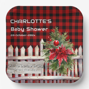 Weihnachtszaun Buffalo Kariert Baby Shower Pappteller