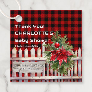 Weihnachtszaun Buffalo Plaid Babyparty Geschenkanhänger