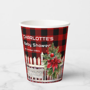 Weihnachtszaun Buffalo Plaid Babyparty Pappbecher