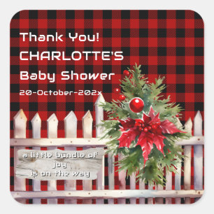 Weihnachtszaun Buffalo Plaid Babyparty Quadratischer Aufkleber