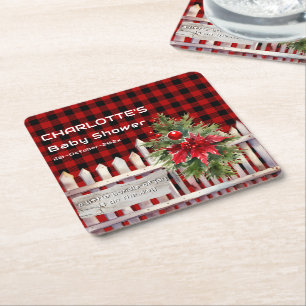 Weihnachtszaun Buffalo Plaid Babyparty Rechteckiger Pappuntersetzer