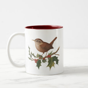 Weihnachtszaunkönig auf Stechpalmenzweig Weihnacht Zweifarbige Tasse