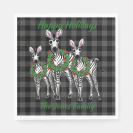 Weihnachtszebras, Weihnachtskranz, grau kariert Serviette