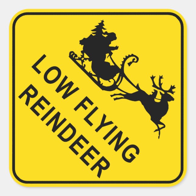 Weihnachtszeichen - Rentierflieger Quadratischer Aufkleber (Vorderseite)