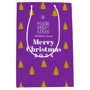 Weihnachtszeit Bäume Geschäft Logo Lila Mittlere Geschenktüte
