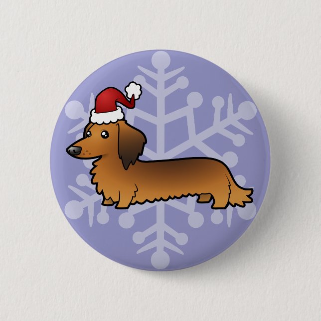 Weihnachtszeit-Dackel (Langhaar) Button (Vorderseite)