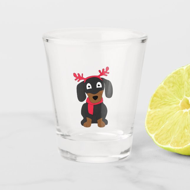 Weihnachtszeit-Dackel Schnapsglas (Vorderseite)