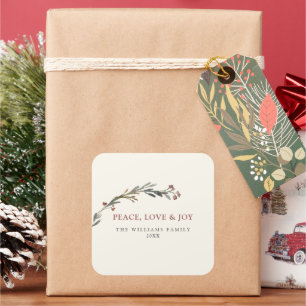 Weihnachtszeit Frieden Liebe und Freude rote Beere Quadratischer Aufkleber