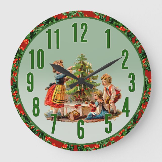 Weihnachtszeit für Kinder Große Wanduhr (Vorderseite)