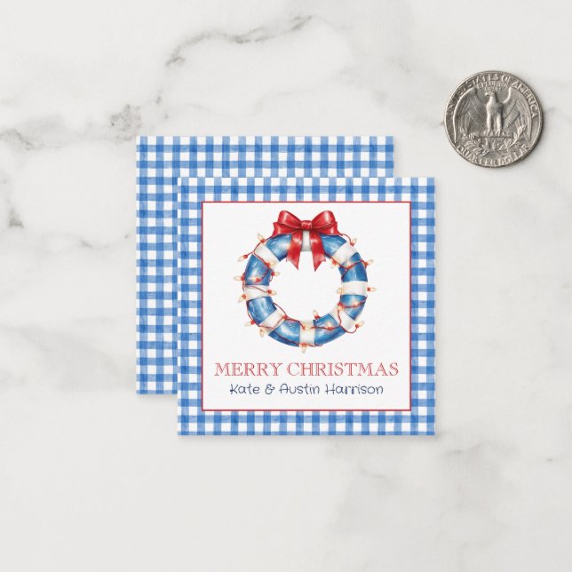 Weihnachtszeit Gingham Life Preserve Wreath Mitteilungskarte (Vorderseite/Rückseite Beispiel)