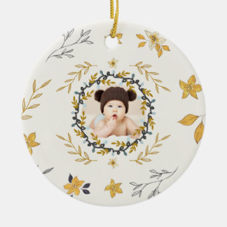 Weihnachtszeit Hirsch Gelbe Creme Blumen Foto Keramik Ornament