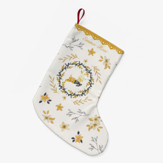 Weihnachtszeit Hirsch Gelbe Creme Floral Kleiner Weihnachtsstrumpf