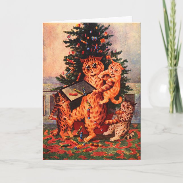 Weihnachtszeit in Catland Louis Wain Karte (Vorderseite)