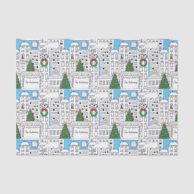 Weihnachtszeit in der Stadt Personalisiert Gezeich Seidenpapier (Vorderseite)