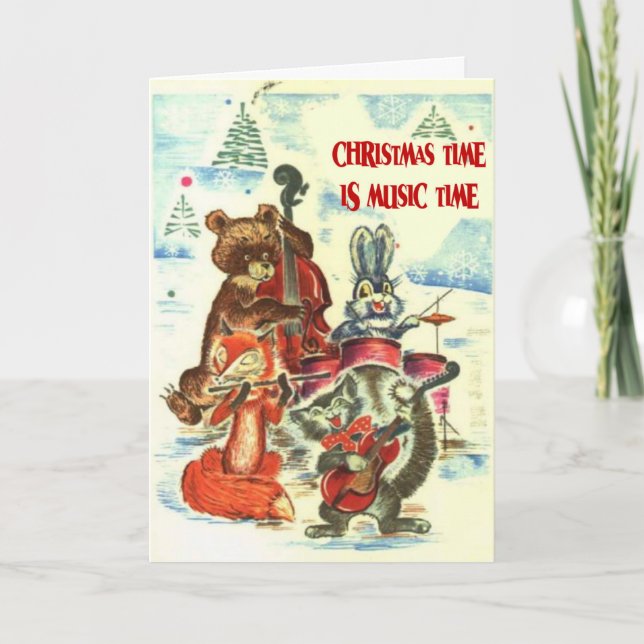 Weihnachtszeit ist Musikzeit, Tierband Feiertagskarte (Vorderseite)