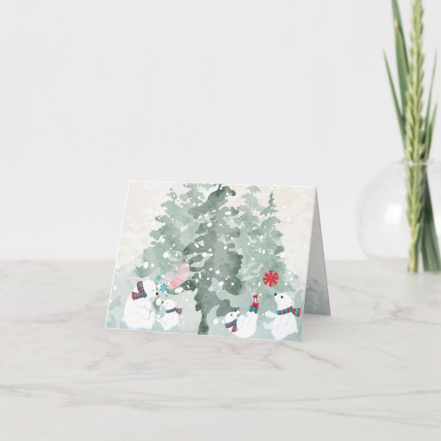 Weihnachtszeit mit Polarbären Feiertagskarte (Vorderseite)