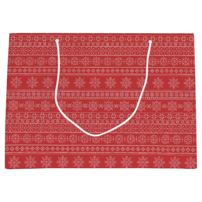 Weihnachtszeit nordischer weißer, hässlicher Pullo Große Geschenktüte (Vorderseite)
