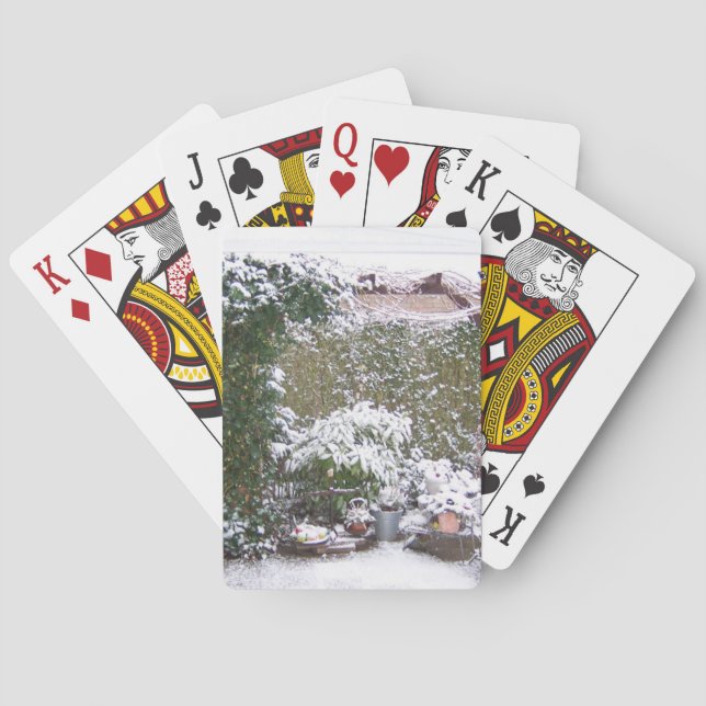 Weihnachtszeit, Schnee im Garten Spielkarten (Rückseite)